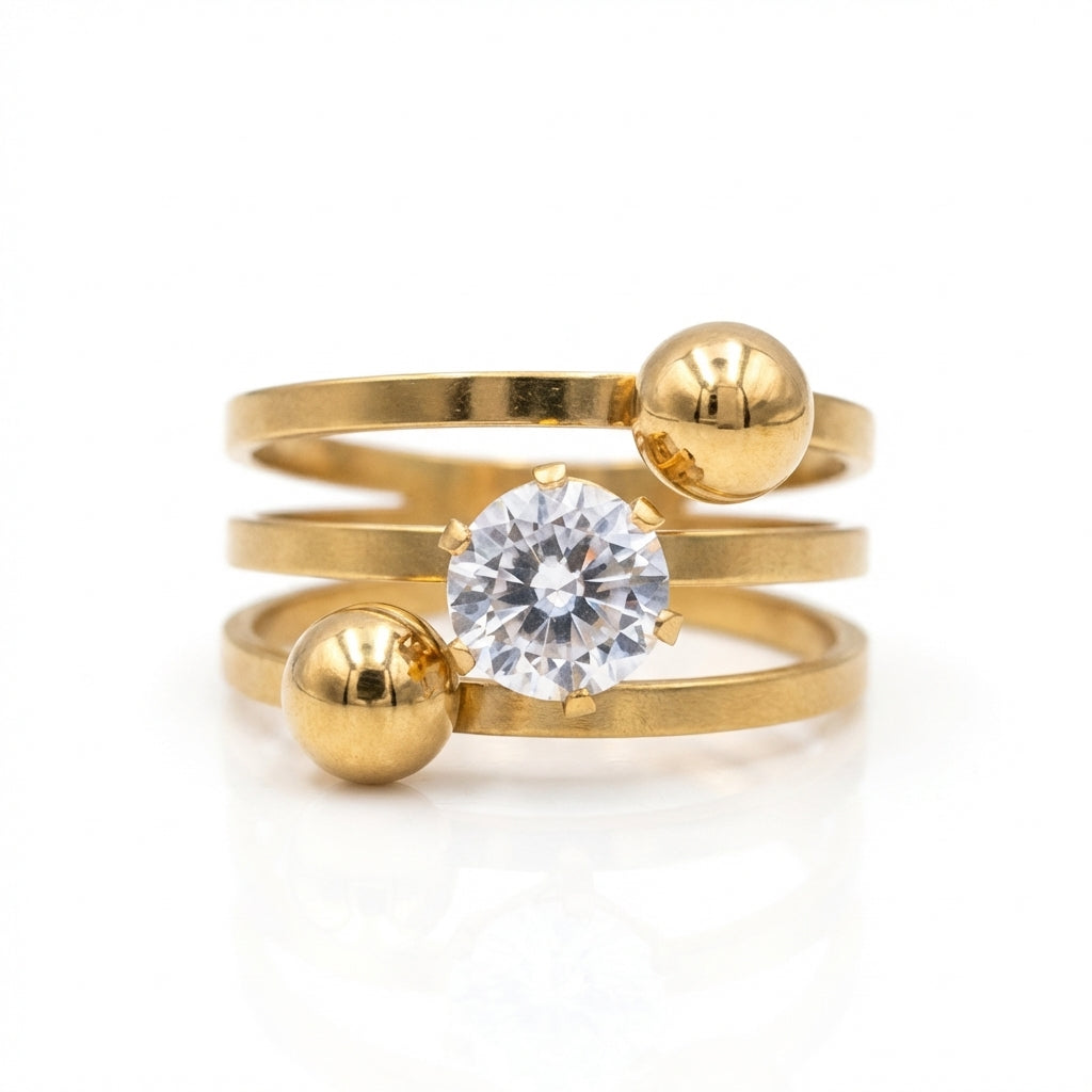 Inel spirala zirconiu, bile Oțel Inoxidabil Auriu - Hipoalergenic