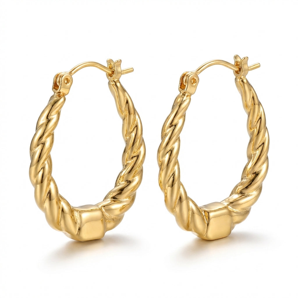 Cercei Creolă răsucită din Oțel Inoxidabil - Hipoalergenici