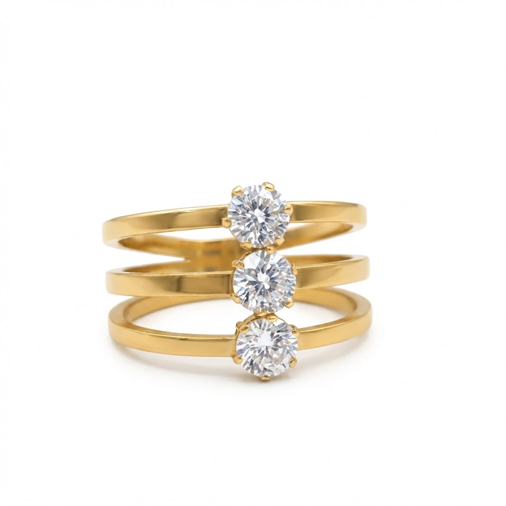 Inel Trei benzi zirconiu rotund Oțel Inoxidabil Auriu - Hipoalergenic