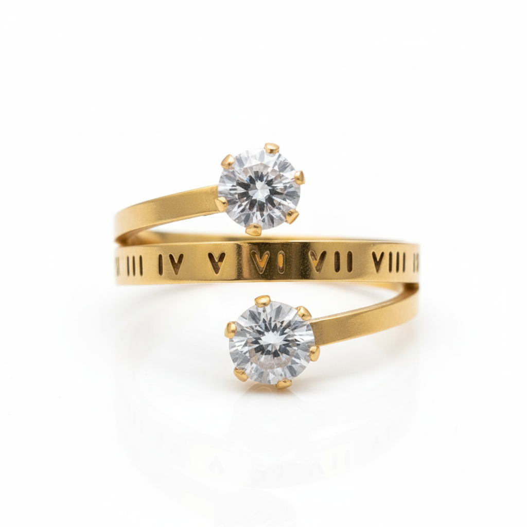 Inel Spirala cu zirconiu, cifre Oțel Inoxidabil Auriu - Hipoalergenic