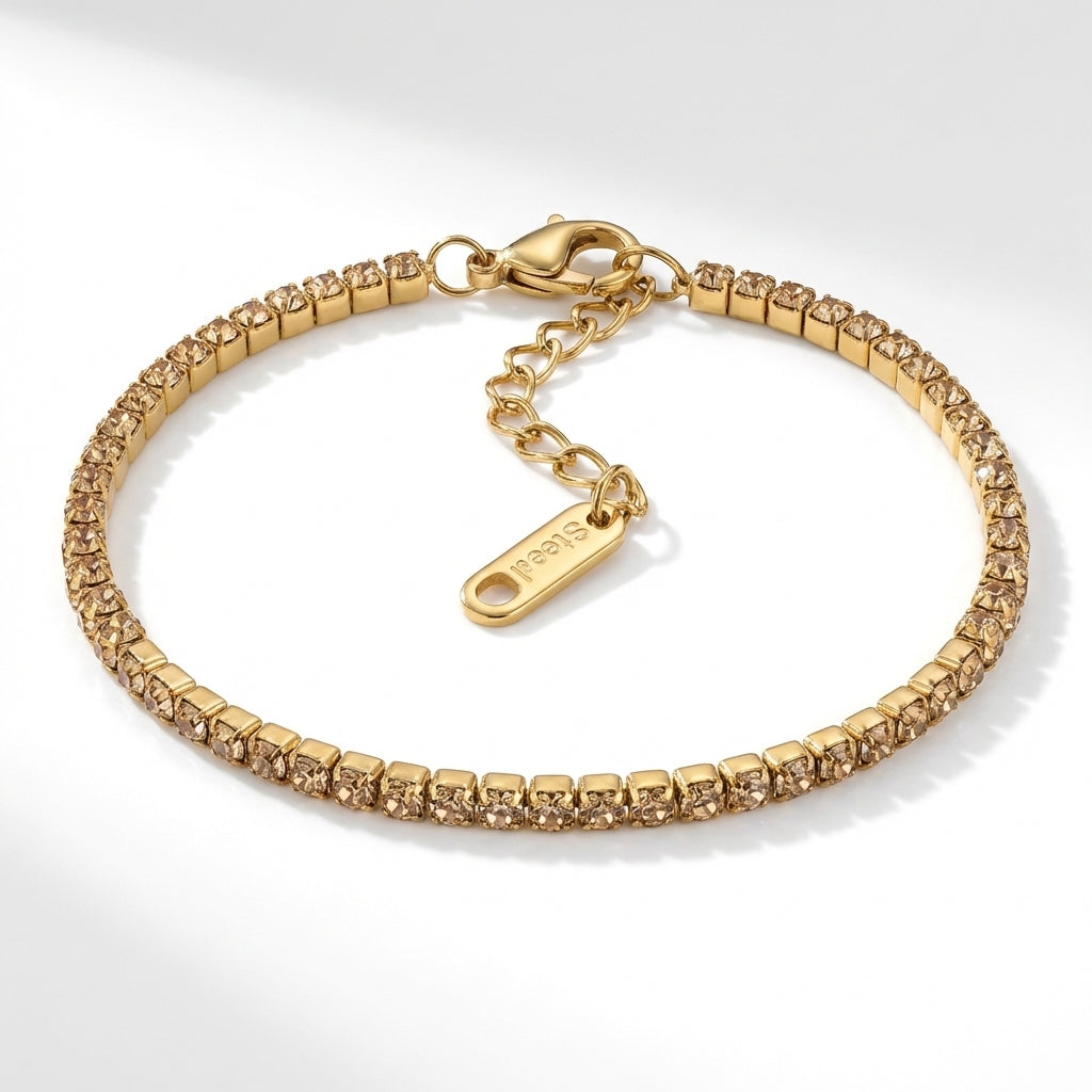 Brățară Tennis din Inox cu Pietre Crem 2mm Oțel Inoxidabil Auriu - Hipoalergenică - BF1178