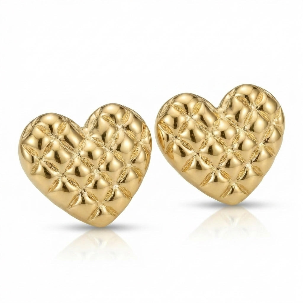 Cercei Inimioară Matlasată Oțel Inoxidabil 2.5 cm Placat Aur 18K PVD - Hipoalergenici - CM1867