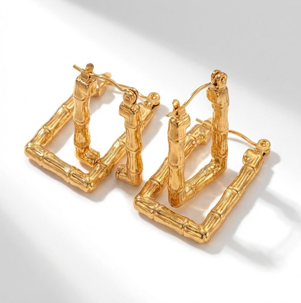 Cercei Creolă bambus" or "Dreptunghi bambus". Oțel Inoxidabil 2 cm - Hipoalergenici