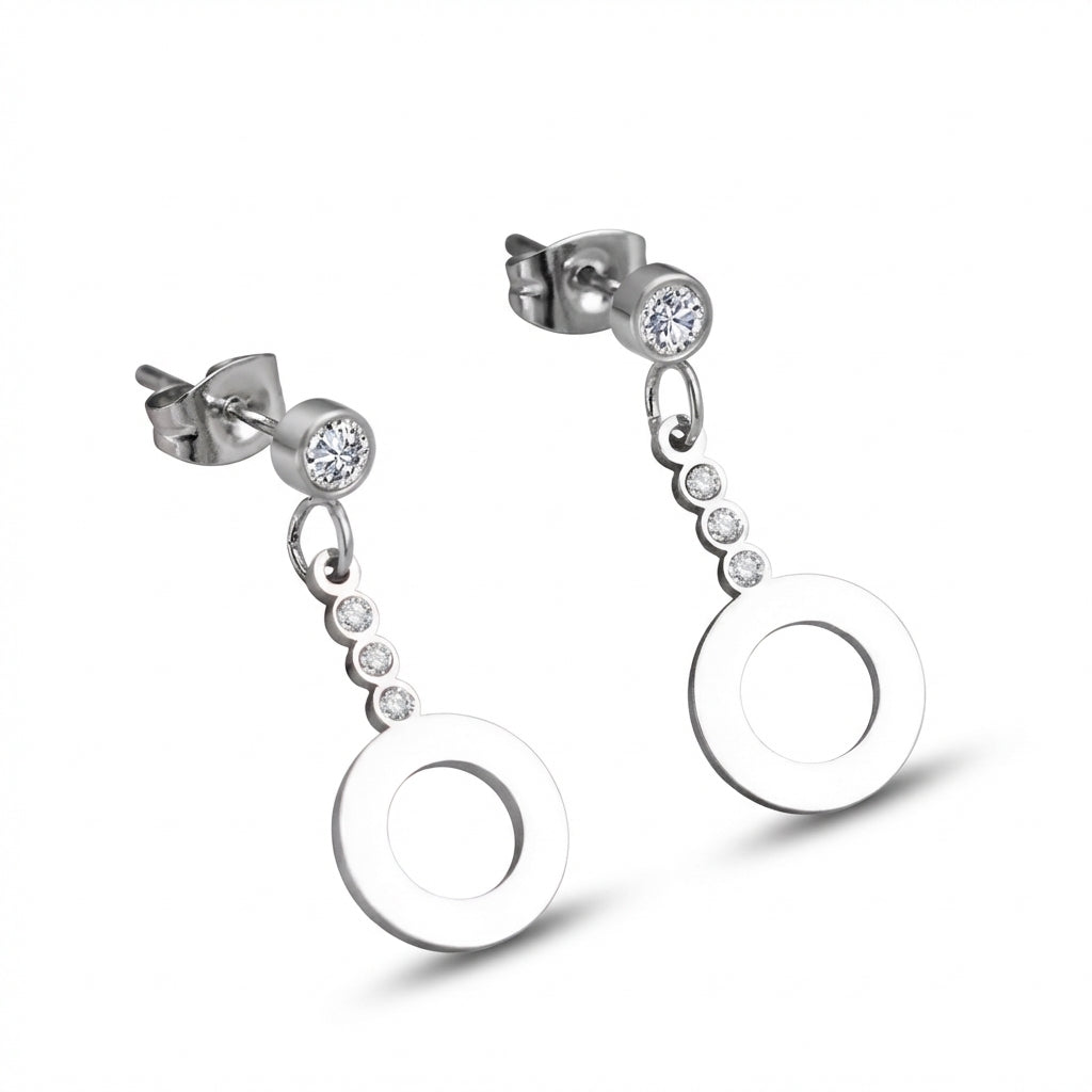 Cercei cu design geometric și pietre Oțel Inoxidabil 2.5 cm - CM1472 | Zelora