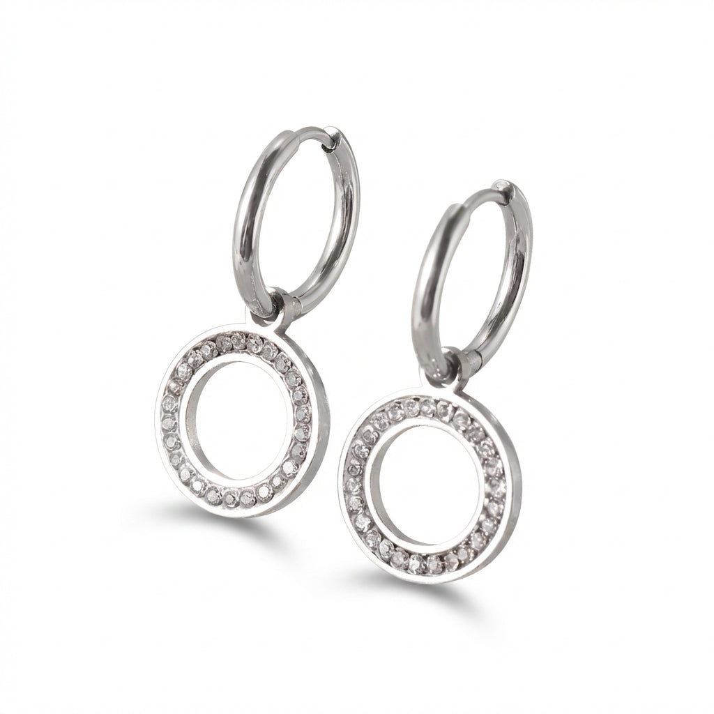 Cercei Cerc geometric cu pietre Oțel Inoxidabil 1.5 cm - CM1517 | Zelora