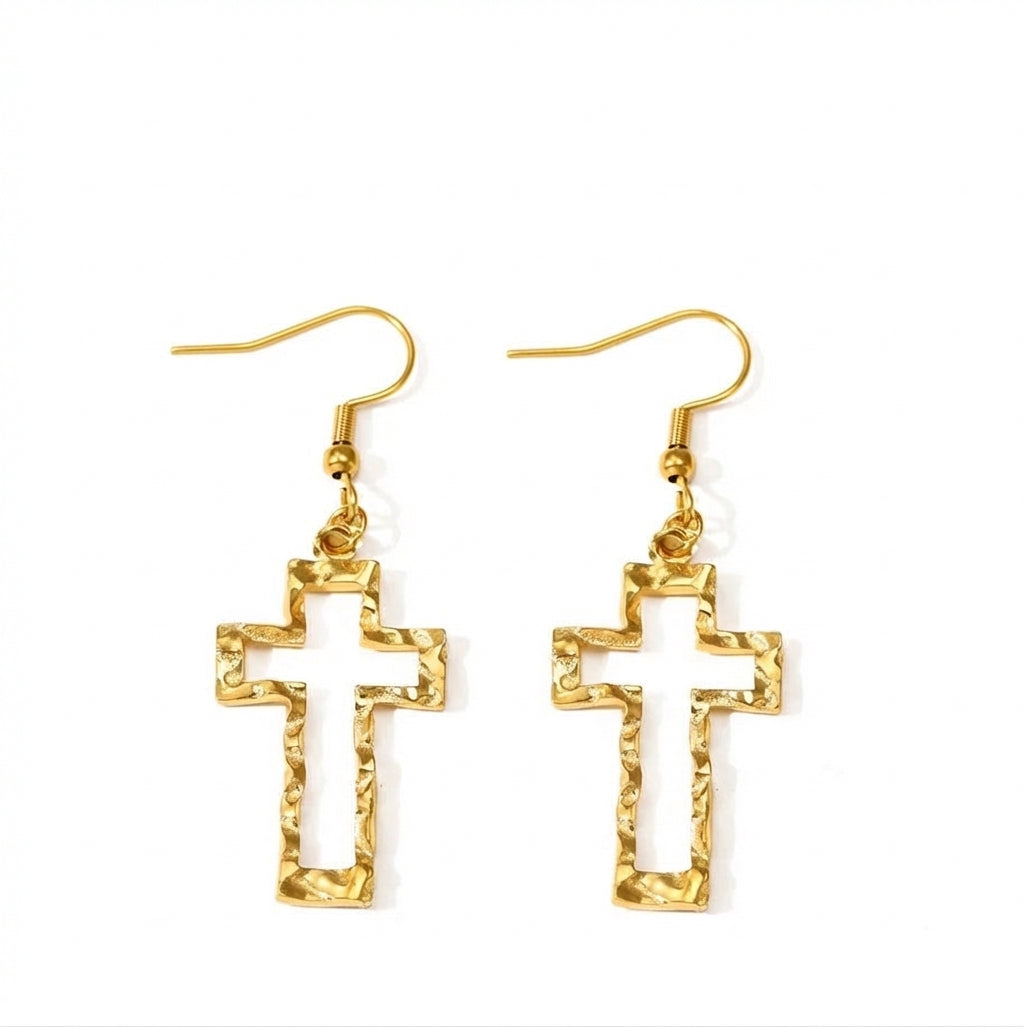 Cercei Cruce Texturată Oțel Inoxidabil 5cm - CM1569 | Zelora