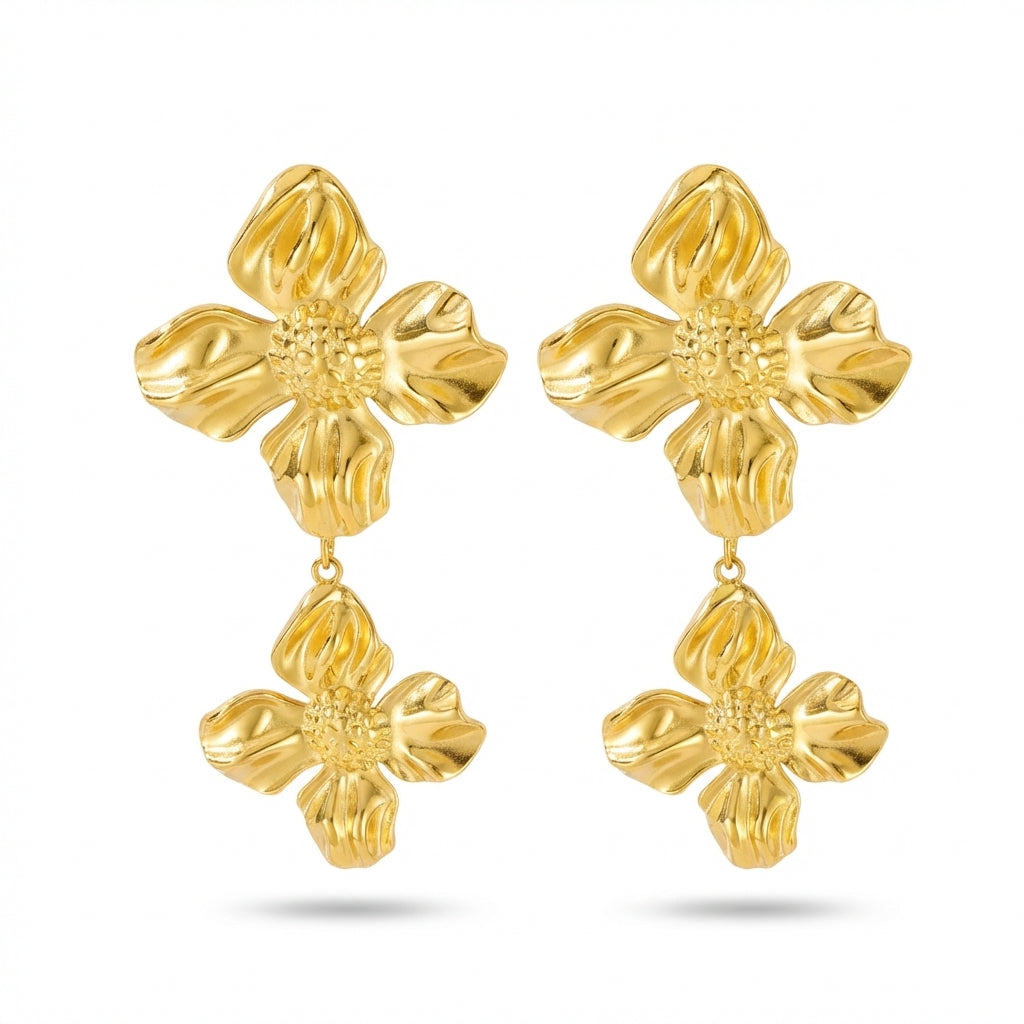 Cercei Flori Texturate Oțel Inoxidabil 5.5cm - CM1617 | Zelora