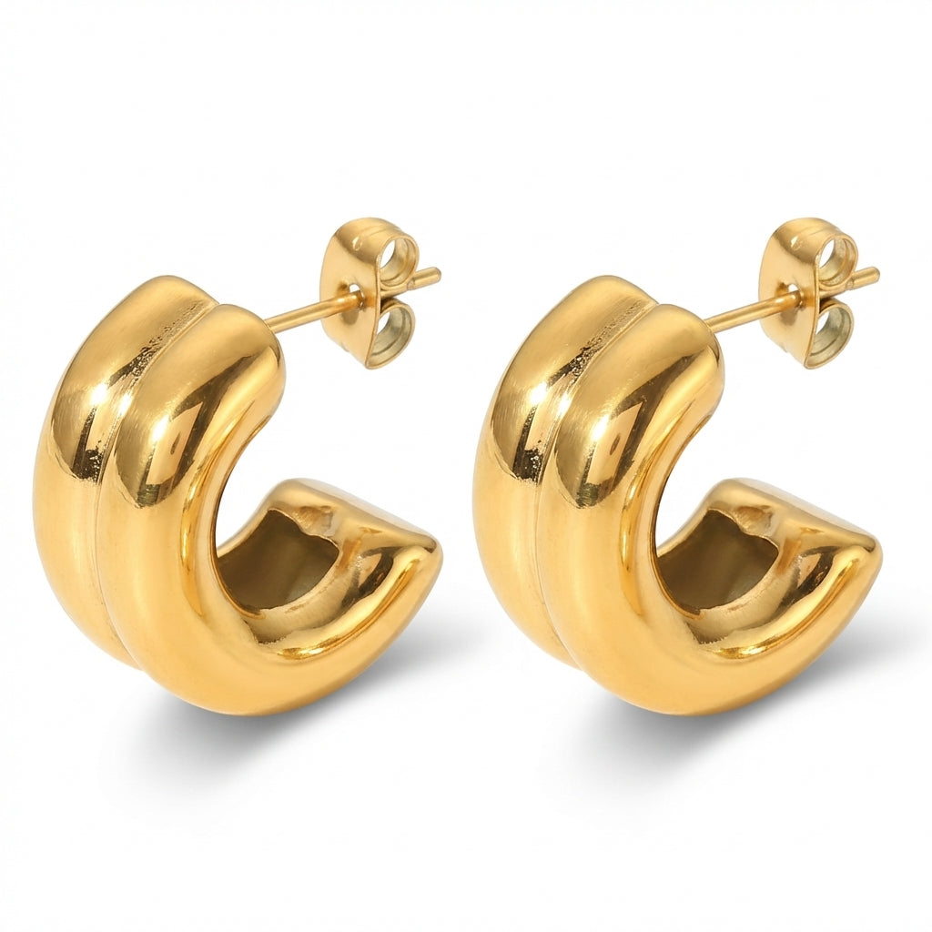 Cercei Dublu-Bandă Rotundă Oțel Inoxidabil 1.6cm - CM1680 | Zelora