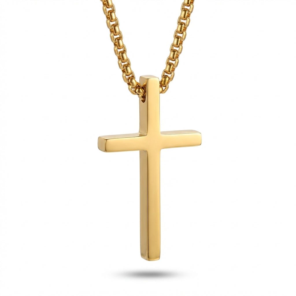 Lănțișor Inox tip Box cu Pandantiv Cruce Auriu - Spiritual – detaliu