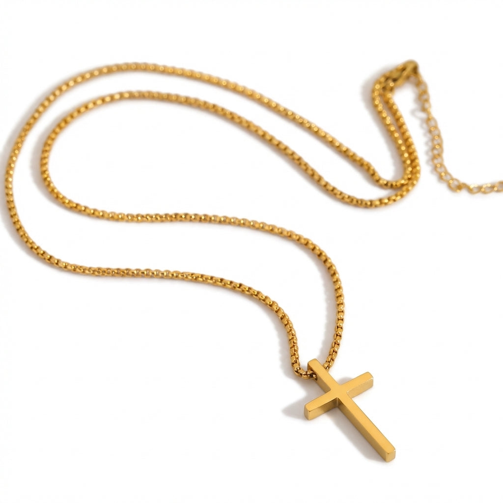 Lănțișor Inox tip Box cu Pandantiv Cruce Auriu - Spiritual – detaliu 2