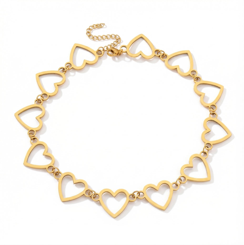 Lănțișor Inox Heart Link Auriu Choker - Romantic – detaliu