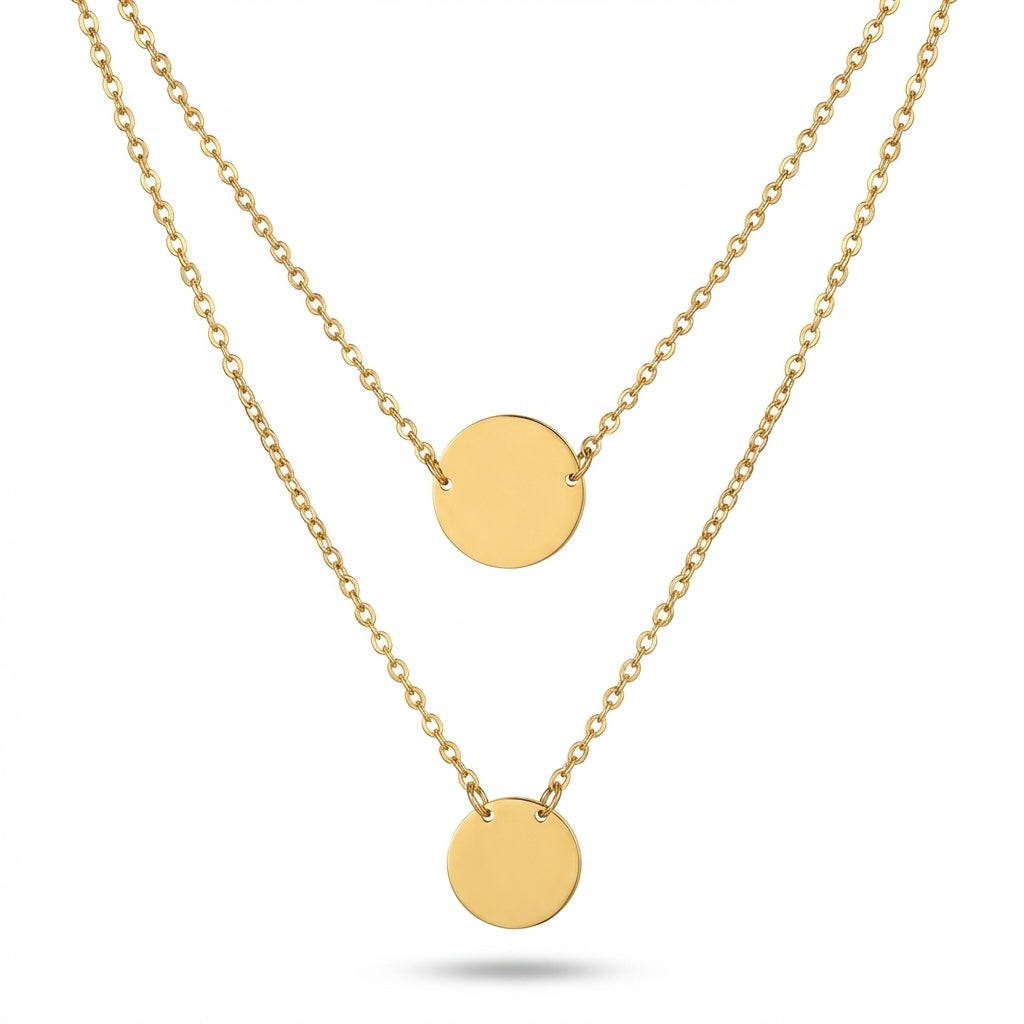 Lănțișor Inox Layered Auriu cu Pandantive Disc - Minimalist – vedere laterală