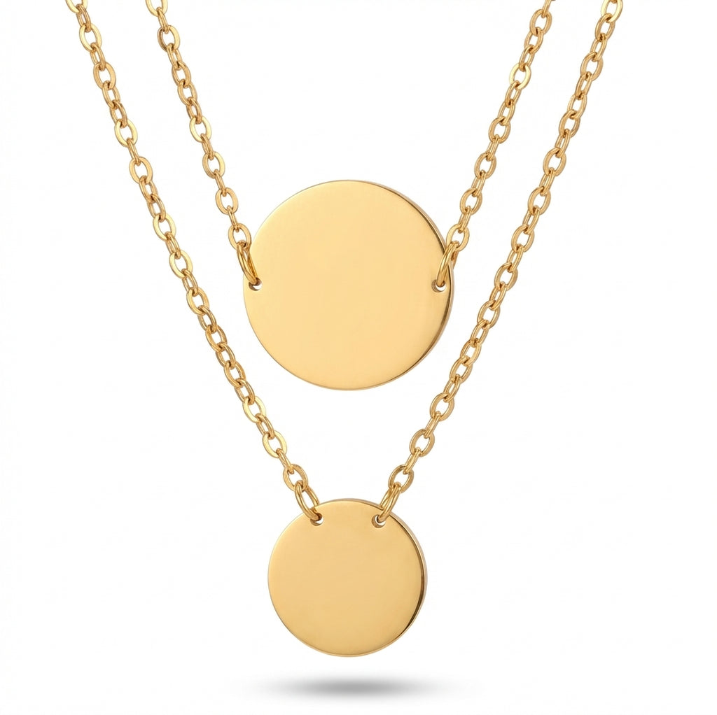 Lănțișor Inox Layered Auriu cu Pandantive Disc - Minimalist – detaliu 2