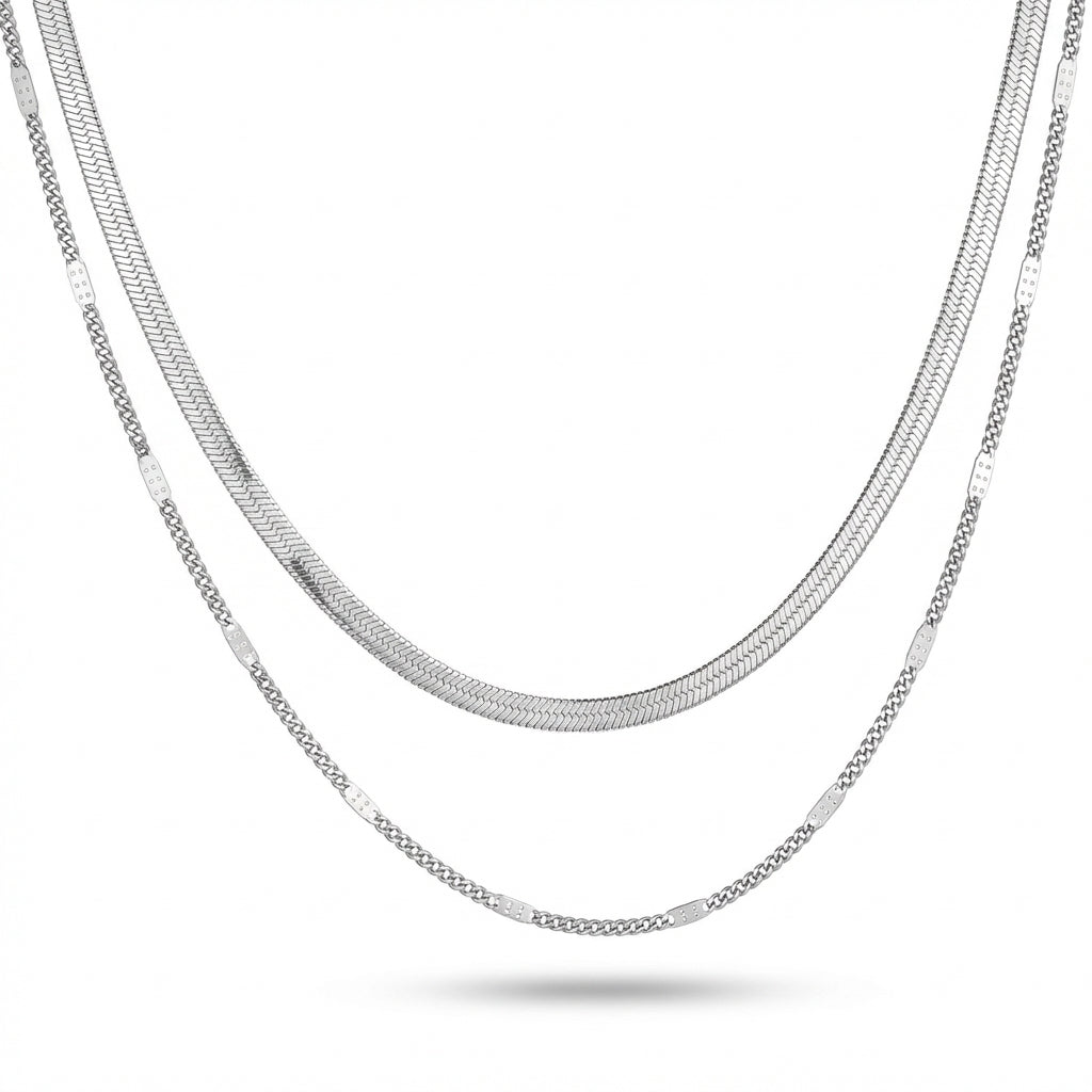 Lănțișor Inox Set Triplu Auriu Snake+Figaro Layered - Minimalist – detaliu