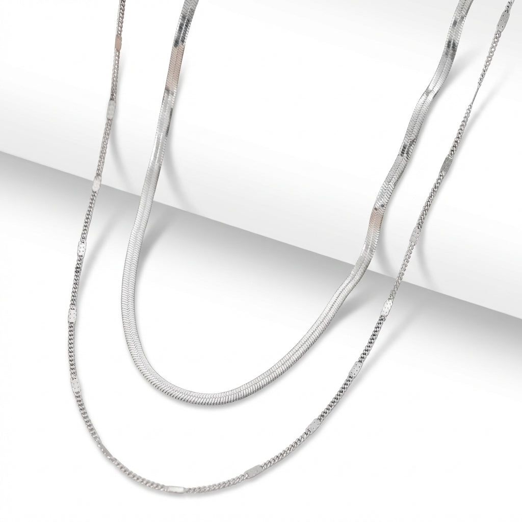 Lănțișor Inox Set Triplu Auriu Snake+Figaro Layered - Minimalist – vedere laterală