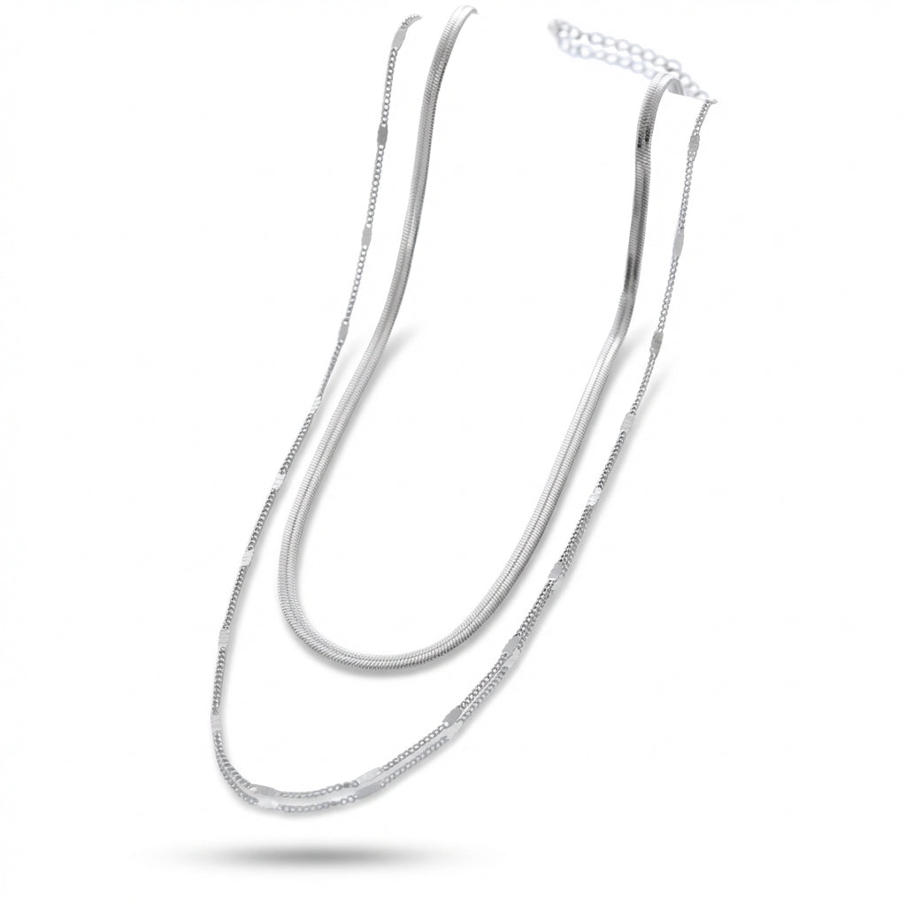 Lănțișor Inox Set Triplu Auriu Snake+Figaro Layered - Minimalist – detaliu 2