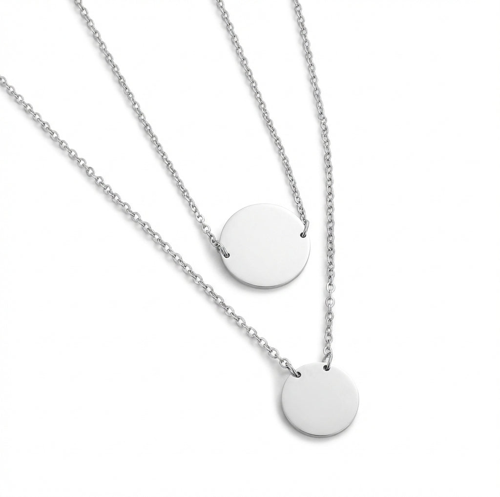 Lănțișor Inox Layered Argintiu cu Pandantive Disc - Minimalist – detaliu