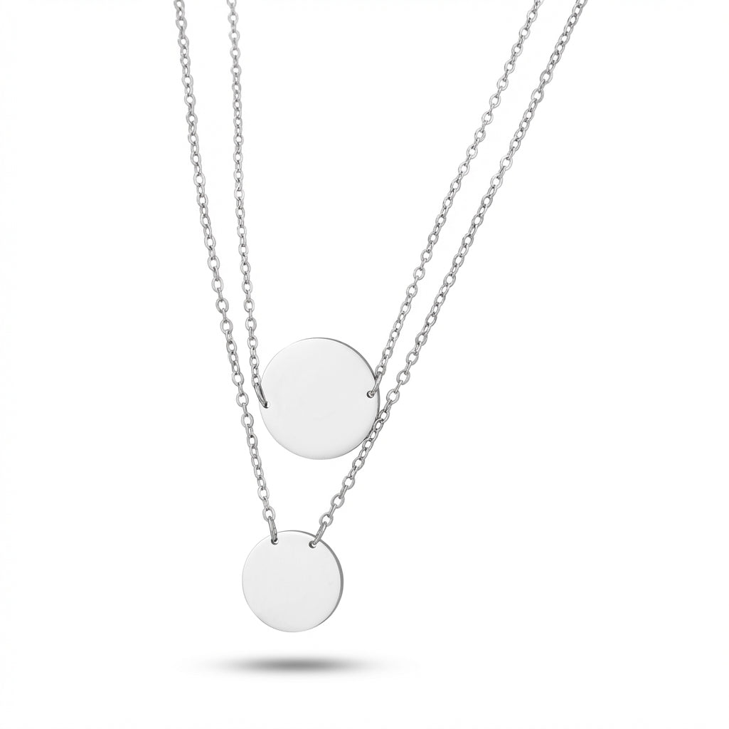 Lănțișor Inox Layered Argintiu cu Pandantive Disc - Minimalist – vedere laterală