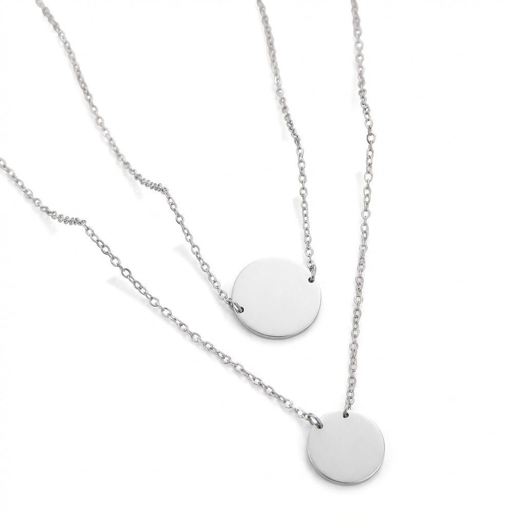 Lănțișor Inox Layered Argintiu cu Pandantive Disc - Minimalist – detaliu 2