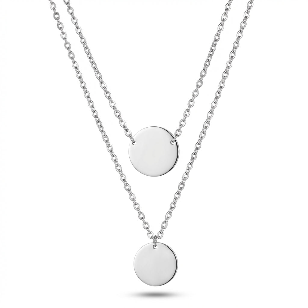 Lănțișor Inox Layered Argintiu cu Pandantive Disc - Minimalist – detaliu 3