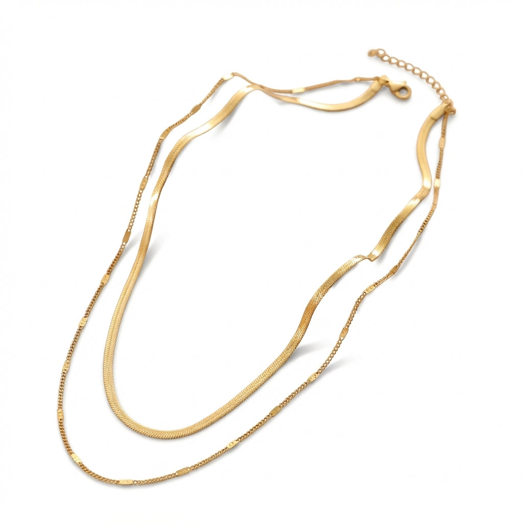 Lănțișor Inox Set Triplu Auriu Herringbone+Cable+Curb Layered - Minimalist – detaliu 3