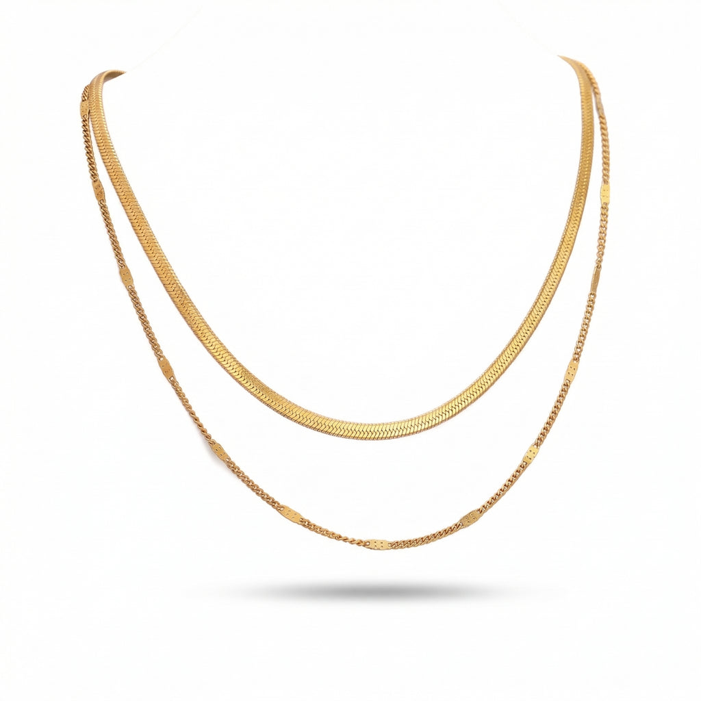Lănțișor Inox Set Triplu Auriu Herringbone+Cable+Curb Layered - Minimalist – detaliu 5