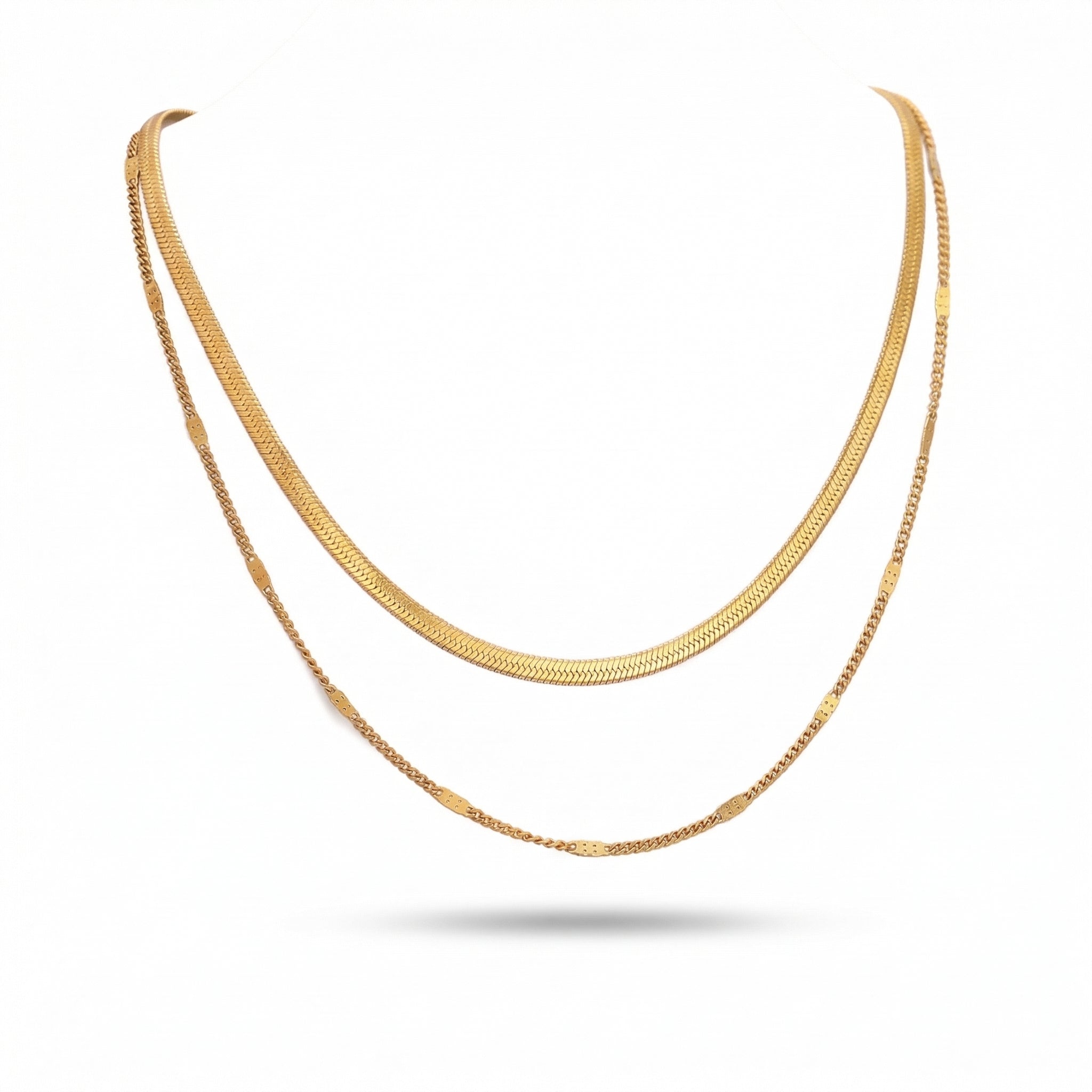 Lănțișor Inox Set Triplu Auriu Herringbone+Cable+Curb Layered - Minimalist – detaliu 5