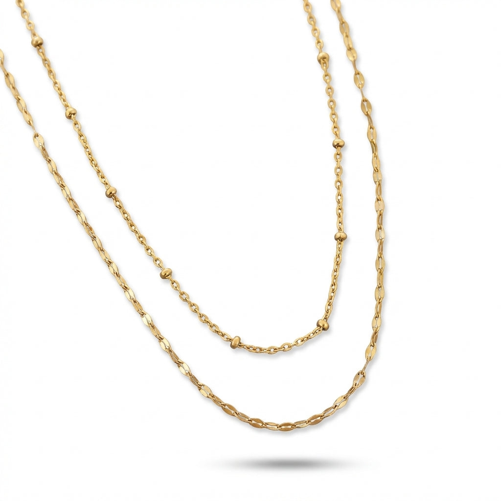 Lănțișor Inox Layered Auriu cu Pandantiv Inimă Puffed - Romantic – detaliu