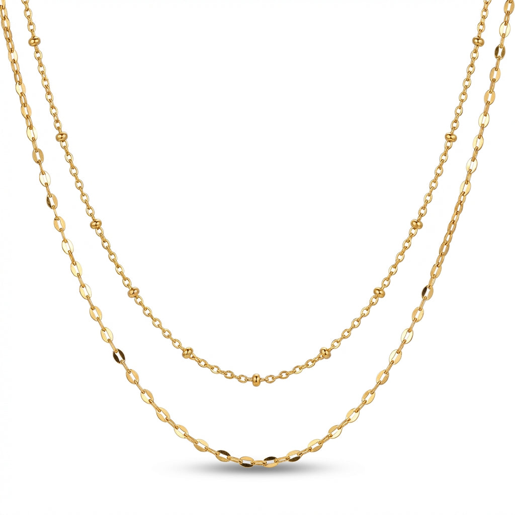 Lănțișor Inox Layered Auriu cu Pandantiv Inimă Puffed - Romantic – detaliu 5