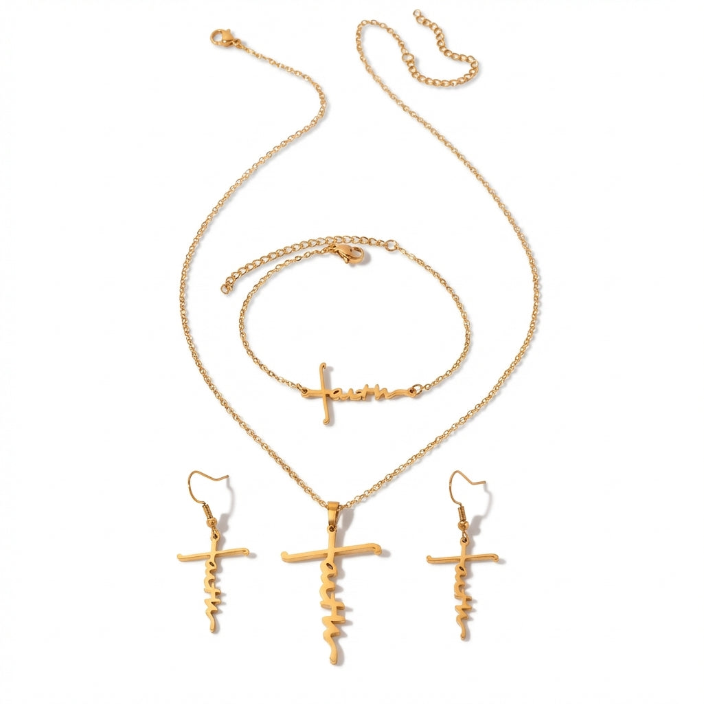 Lănțișor Inox Cable Auriu cu Pandantiv Cruce Faith - Minimalist Spiritual – detaliu 5