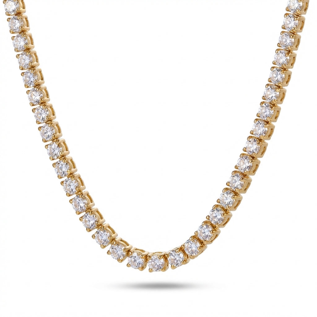 Colier Tennis Inox 4mm Auriu cu Pandantiv Solitaire - Glamour – vedere laterală