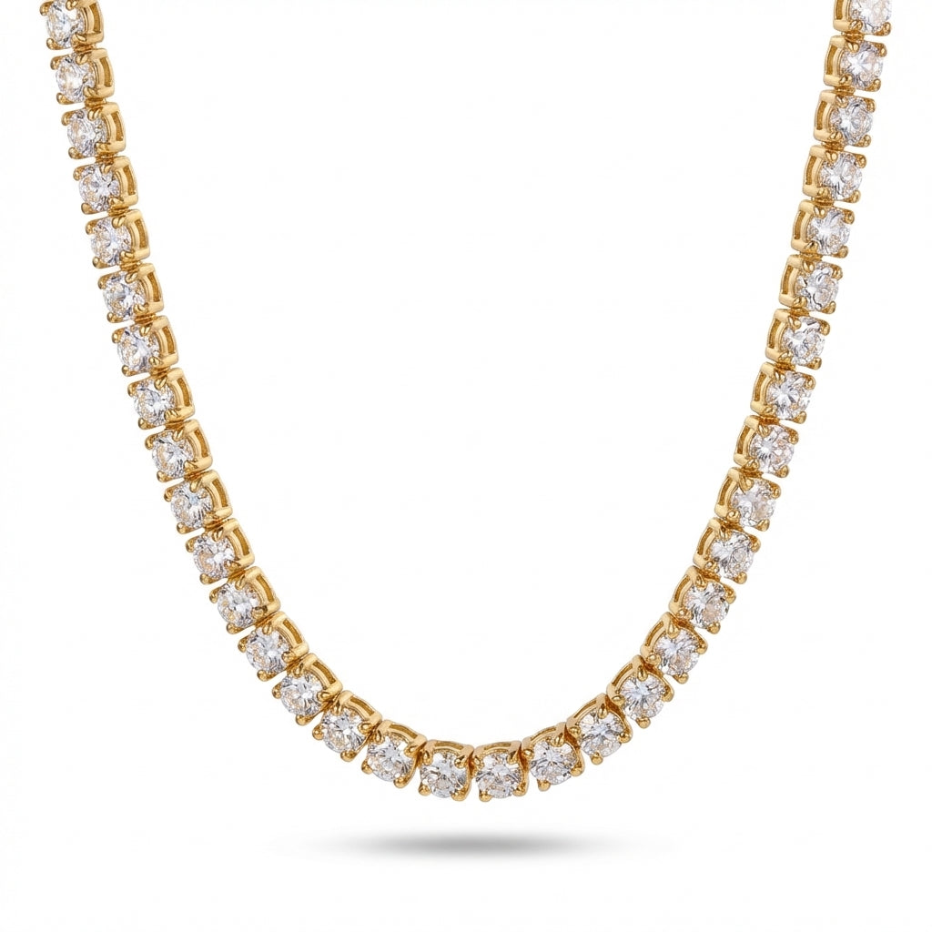 Colier Tennis Inox 5mm Auriu cu Pandantiv Trandafir Pavé - Romantic – vedere laterală