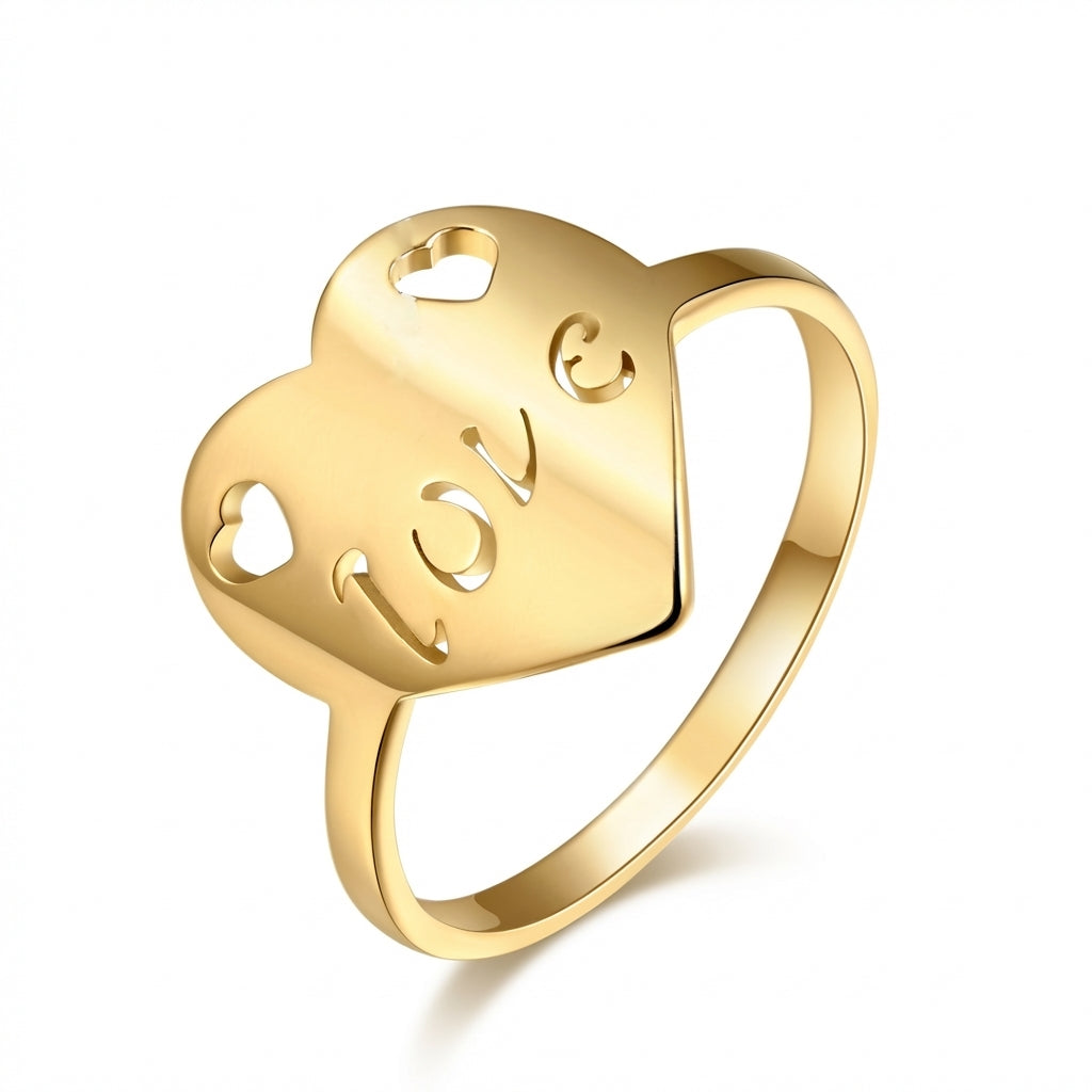Inel Inimă decupată cu 'love' Oțel Inoxidabil Auriu - IND1084 | Zelora