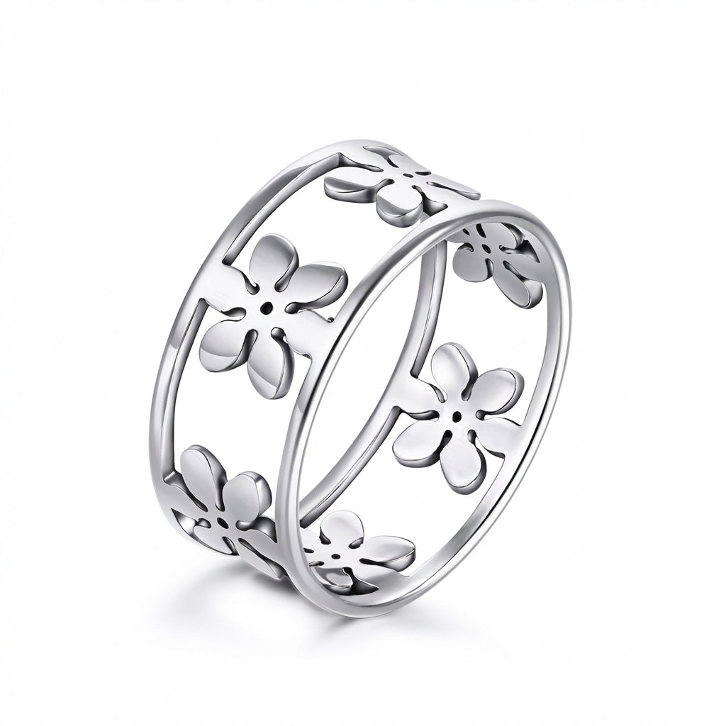 Inel Model floral decupat Oțel Inoxidabil Argintiu - IND1098 | Zelora