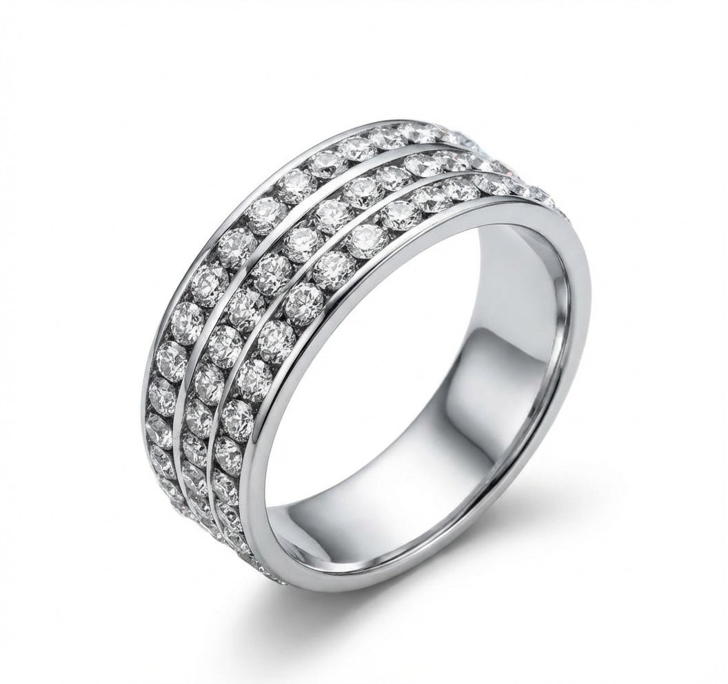Verighetă Trei rânduri pietre pave cu Zirconiu Cubic Pavé Oțel Inoxidabil Argintiu - IND1105 | Zelora
