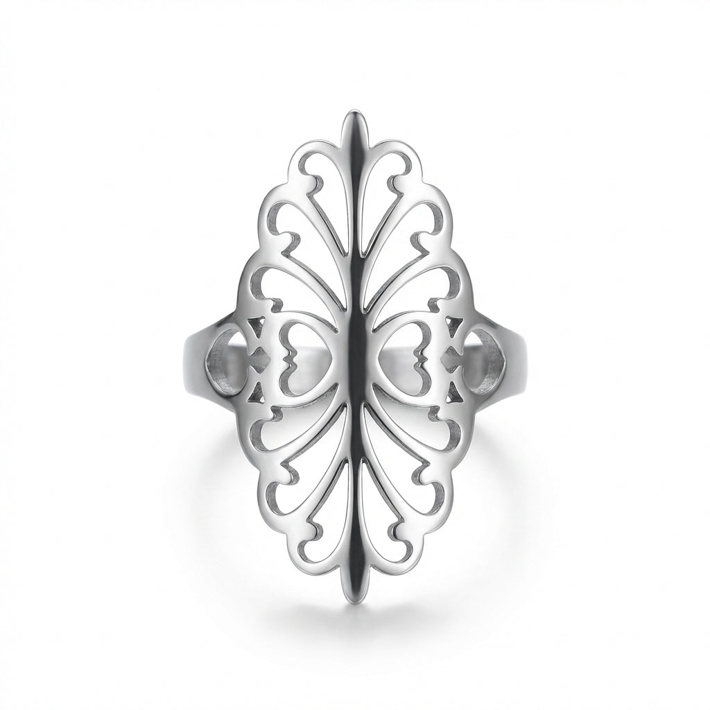 Inel Model floral ajurat elegant Oțel Inoxidabil Argintiu - IND1215 | Zelora