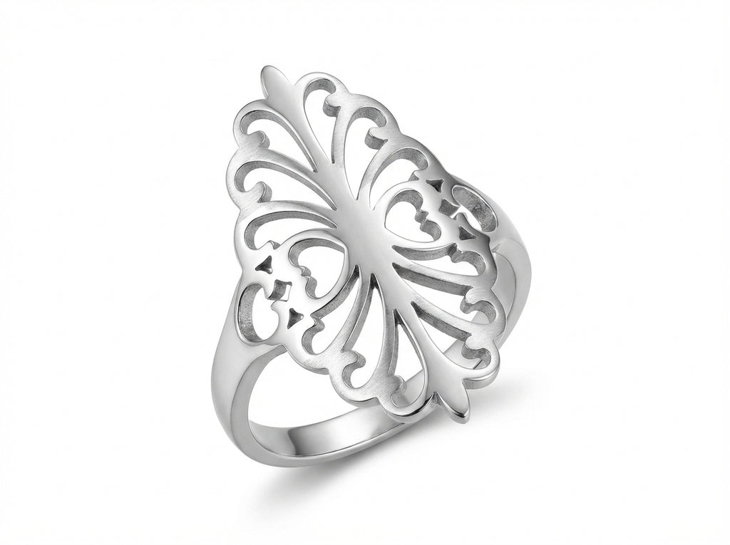 Inel Model floral ajurat elegant Oțel Inoxidabil Argintiu - IND1215 | Zelora