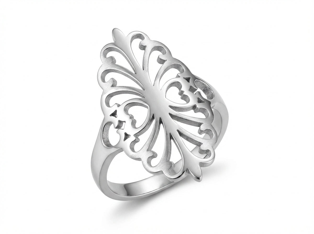 Inel Model floral ajurat elegant Oțel Inoxidabil Argintiu - IND1215 | Zelora