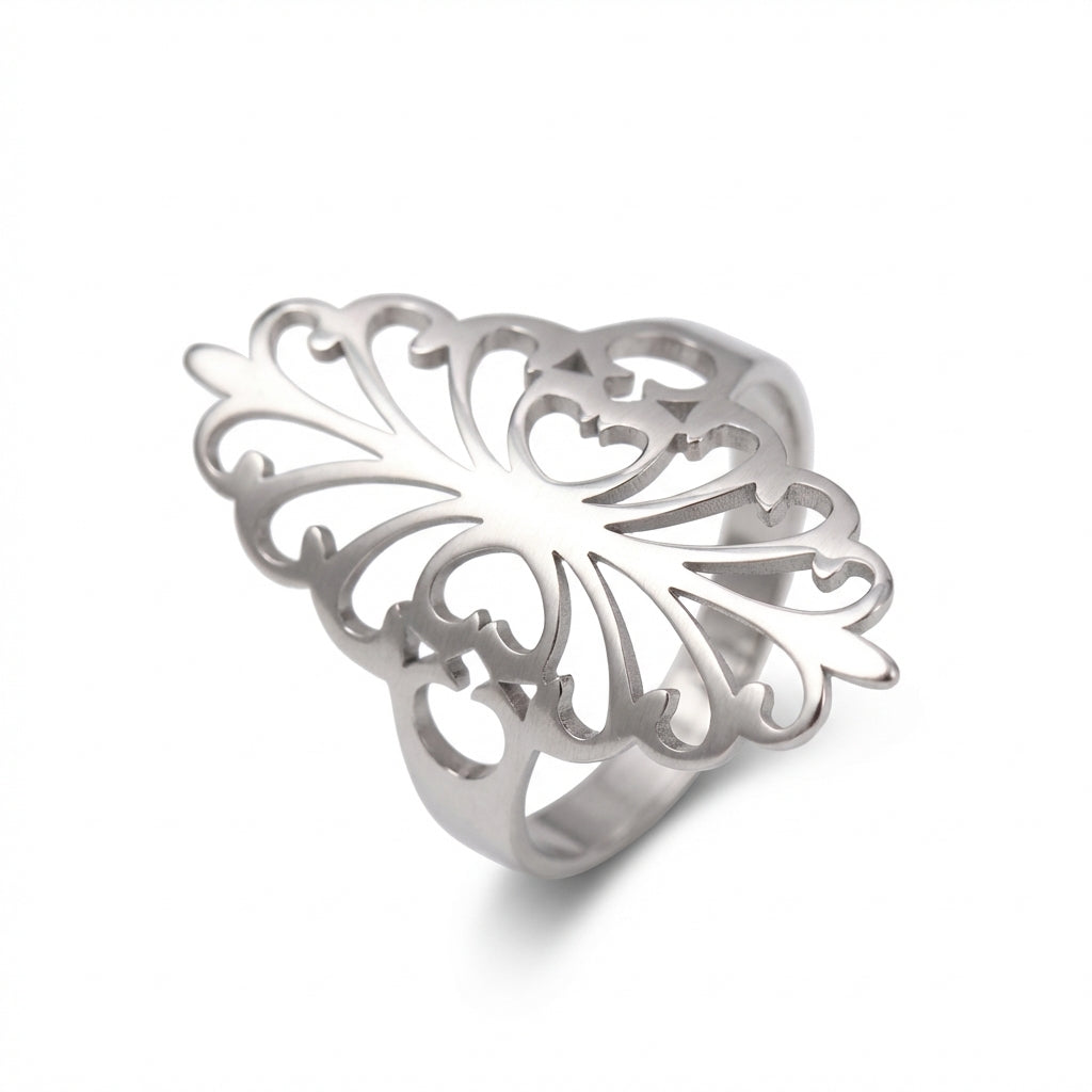 Inel Model floral ajurat elegant Oțel Inoxidabil Argintiu - IND1215 | Zelora