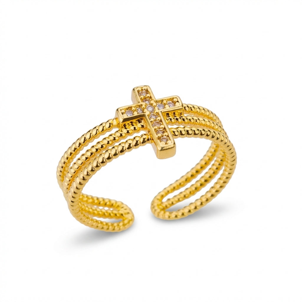 Inel Cruce decorată cu Zirconiu Cubic Oțel Inoxidabil Auriu - IND1226 | Zelora