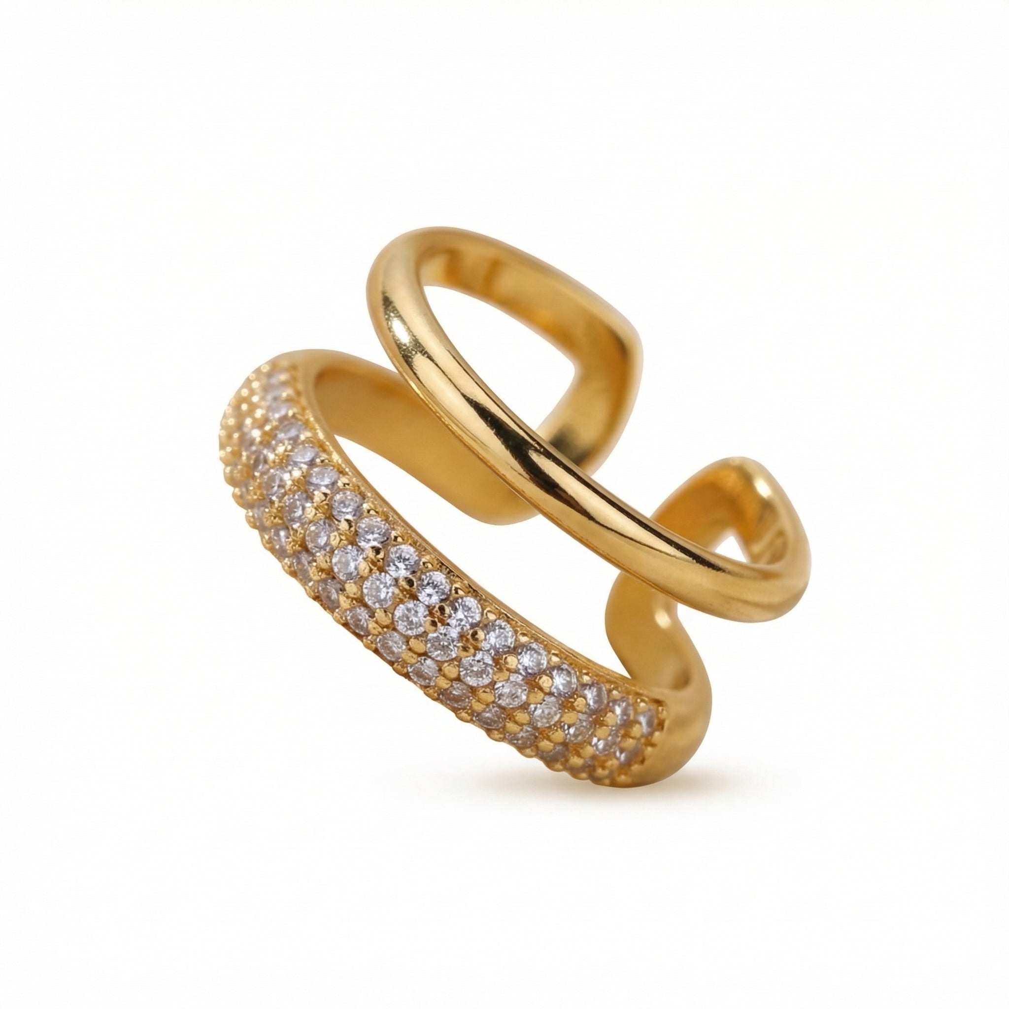 Inel Deschis bandă dublă cu Zirconiu Cubic Oțel Inoxidabil Auriu - IND1255 | Zelora