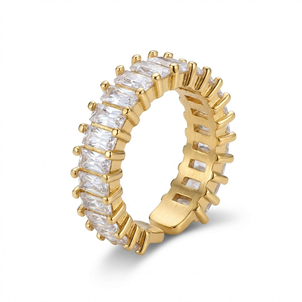 Verighetă Deschis pietre baghetă cu Zirconiu Cubic eternity Oțel Inoxidabil Auriu - IND1258 | Zelora