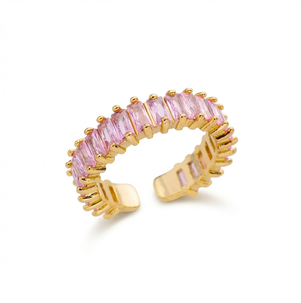 Inel Deschis pietre baghetă roz cu Zirconiu Cubic Oțel Inoxidabil Auriu - IND1270 | Zelora