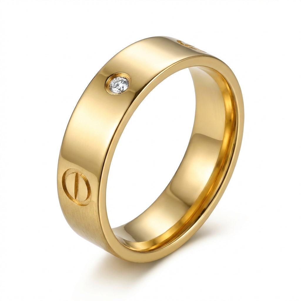 Verighetă Auriu cu șurub cu Zirconiu Cubic solitaire Oțel Inoxidabil Auriu - IND1843 | Zelora