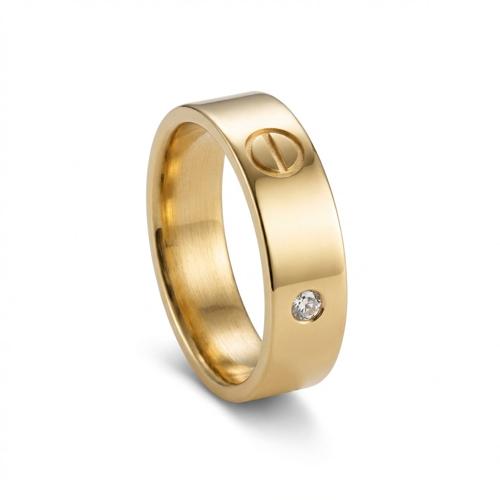 Verighetă Auriu cu șurub cu Zirconiu Cubic solitaire Oțel Inoxidabil Auriu - IND1843 | Zelora