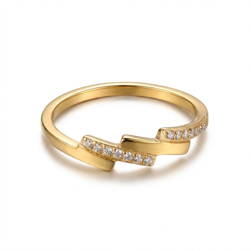 Inel Geometric în trepte cu Zirconiu Cubic Oțel Inoxidabil Auriu - IND1389 | Zelora