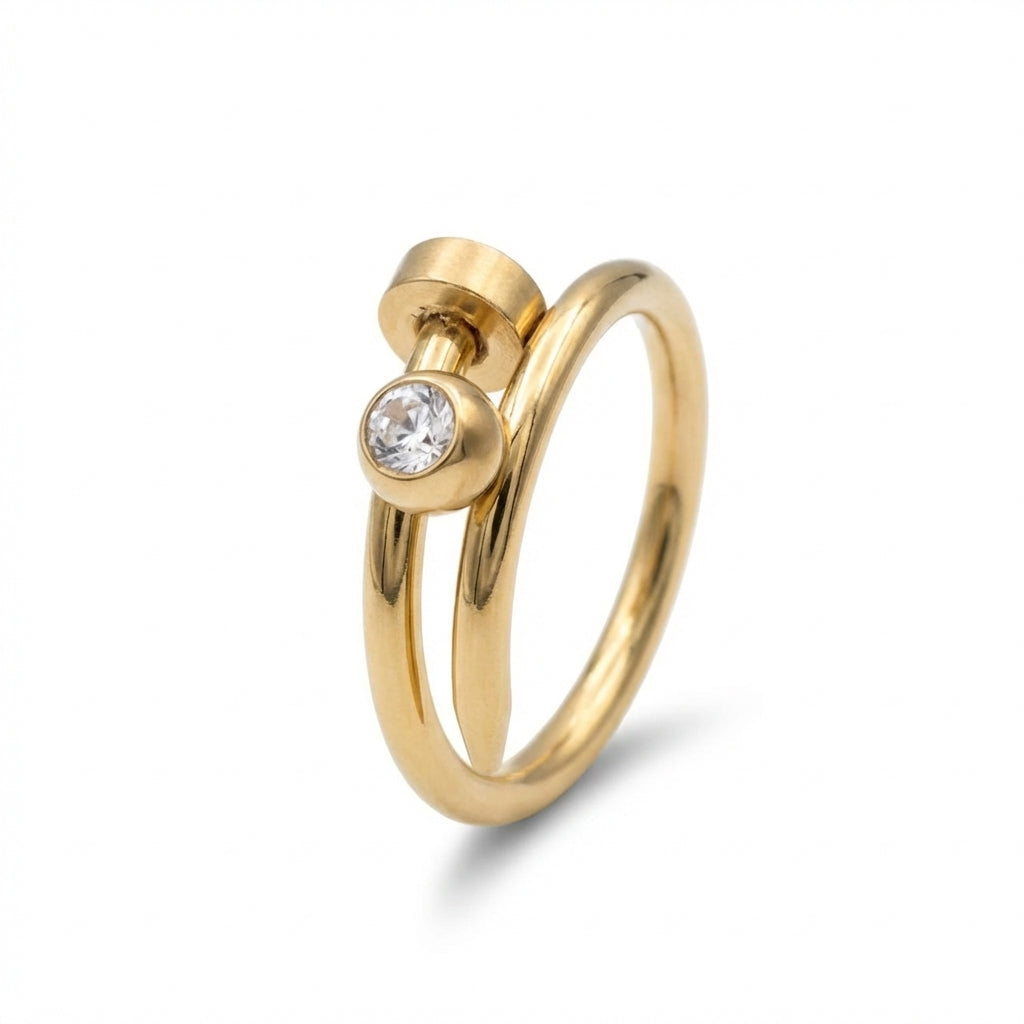 Inel Cui cu Zirconiu Cubic cu Zirconiu Cubic Oțel Inoxidabil Auriu - IND1468 | Zelora