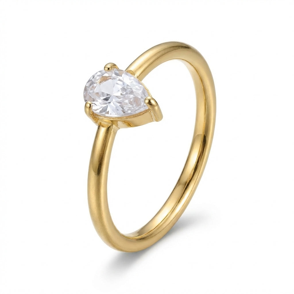 Inel de Logodna Zirconiu Cubic pară solitar solitaire cu Zirconiu Cubic Oțel Inoxidabil Auriu - IND1472 | Zelora