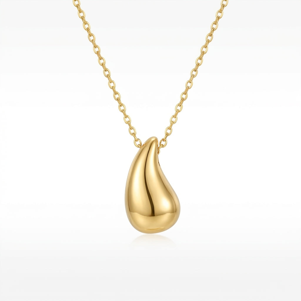 Lănțișor Inox Cable Auriu cu Pandantiv Picătură Puffed - Stil Bottega - Hipoalergenic