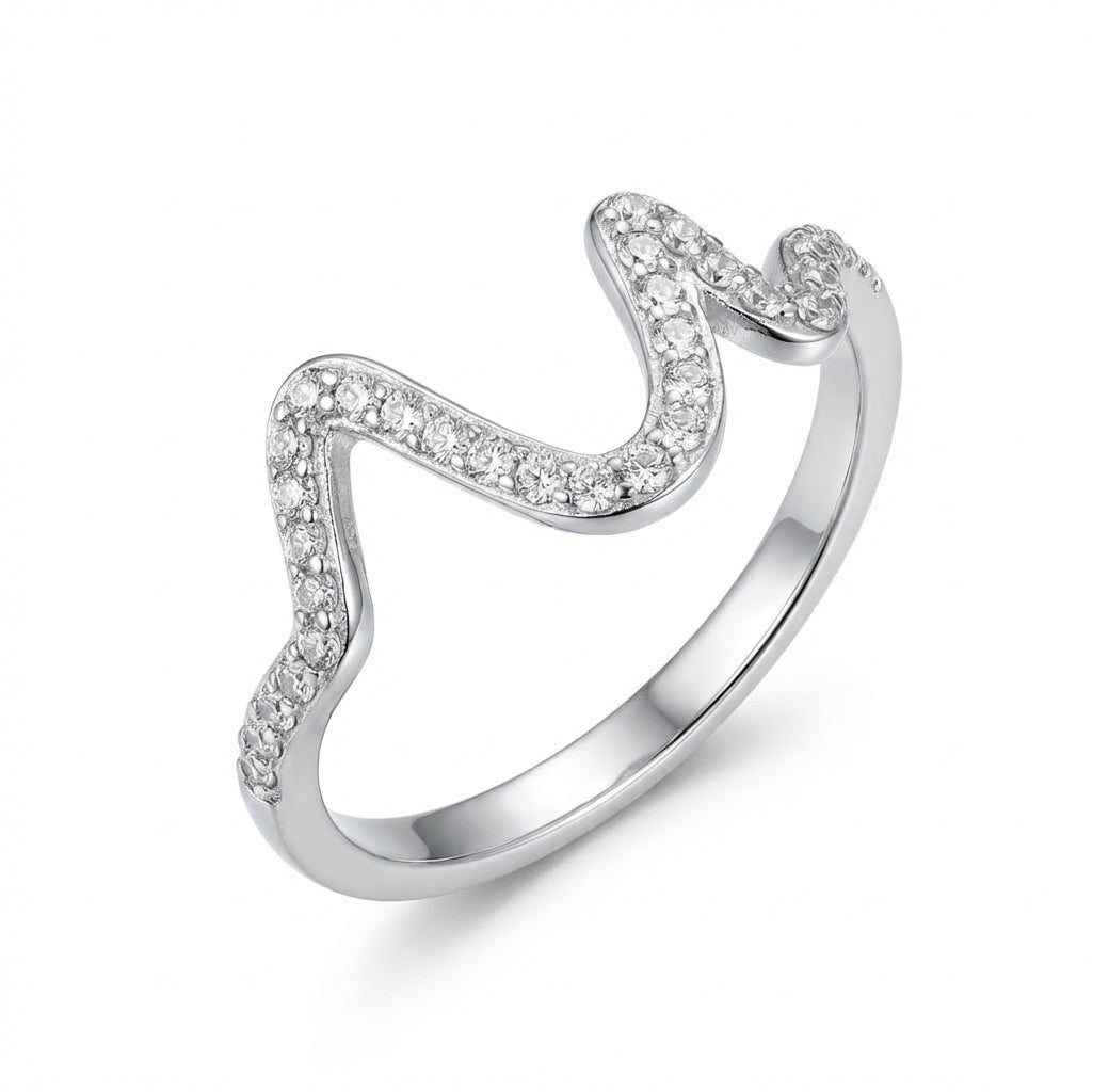 Inel Ondulat, zirconiu, lucios Oțel Inoxidabil Argintiu - Hipoalergenic